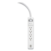Surge Protector, 4 AC Outlets/2 USB Ports, 3 ft Cord, 600 J, White
