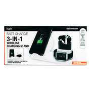 3-in-1 Qi Wireless Charging Stand, USB-C Cable, Black