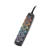 SmartSockets Color-Coded Strip Surge Protector, 6 AC Outlets, 8 ft Cord, 1,260 J, Black