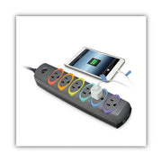 SmartSockets Color-Coded Strip Surge Protector, 6 AC Outlets, 6 ft Cord, 670 J, Black