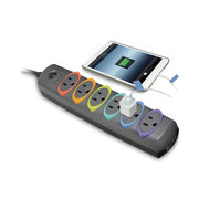 SmartSockets Color-Coded Strip Surge Protector, 6 AC Outlets, 8 ft Cord, 1,260 J, Black