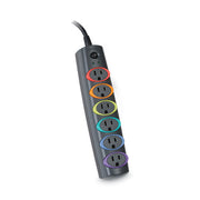 SmartSockets Color-Coded Strip Surge Protector, 6 AC Outlets, 8 ft Cord, 1,260 J, Black