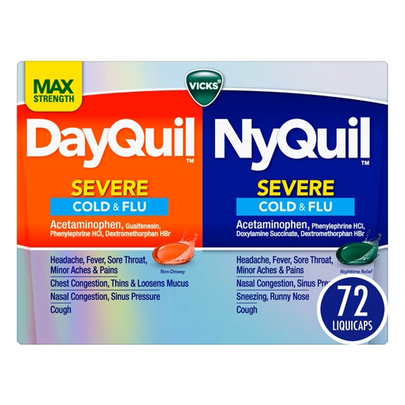 Vicks DayQuil & NyQuil Severe Cough, Cold & Flu Relief LiquiCaps, 72 ct.